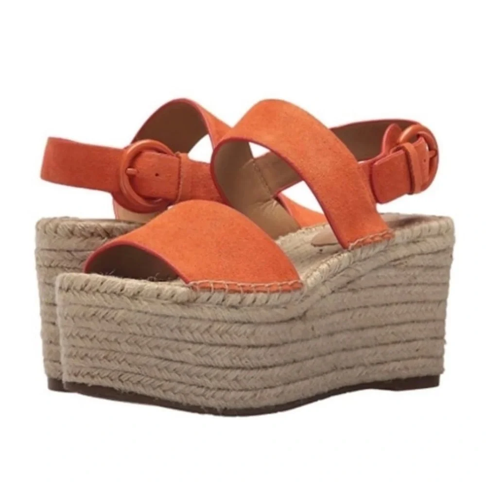 Marc Fisher LTD Renni Platform Espadrille Wedge Sandals Orange Suede Size 5 - Picture 2 of 16